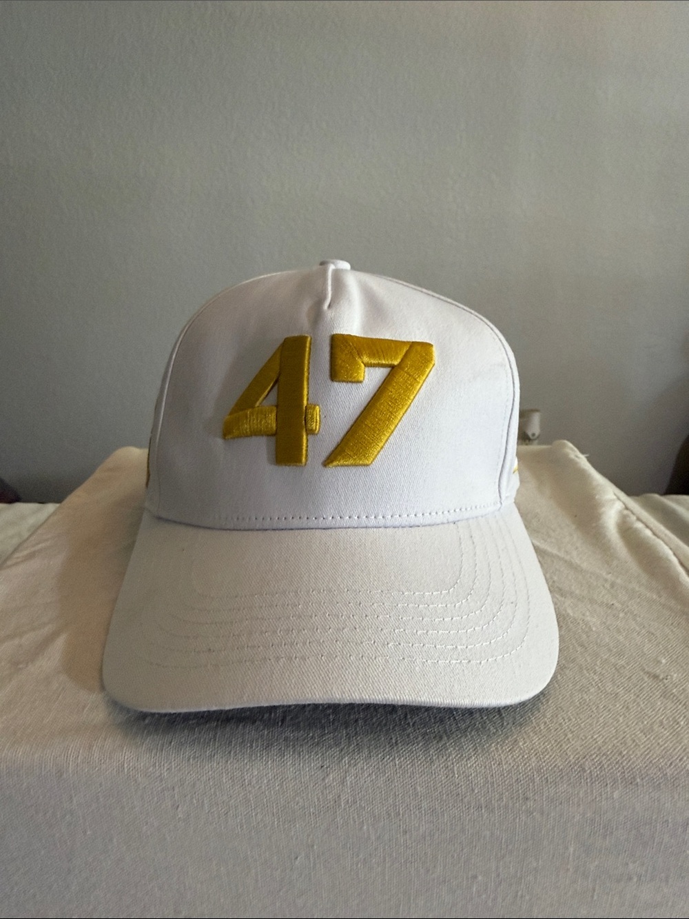 White Baseball Cap with Gold '47' Charlie Kirk Embroidery - Unbranded